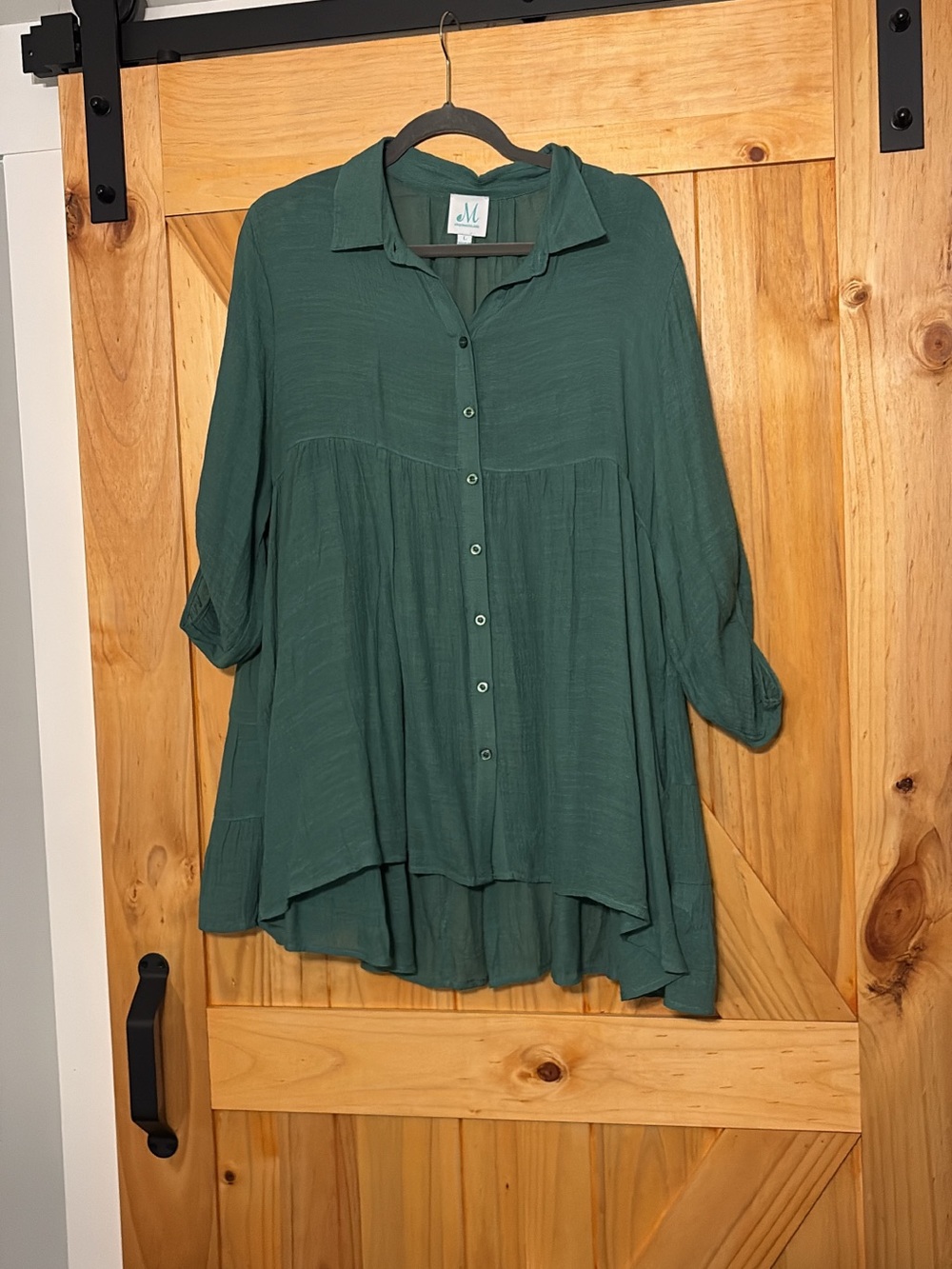 Relaxed Forest Green Button-Front Women's Blouse